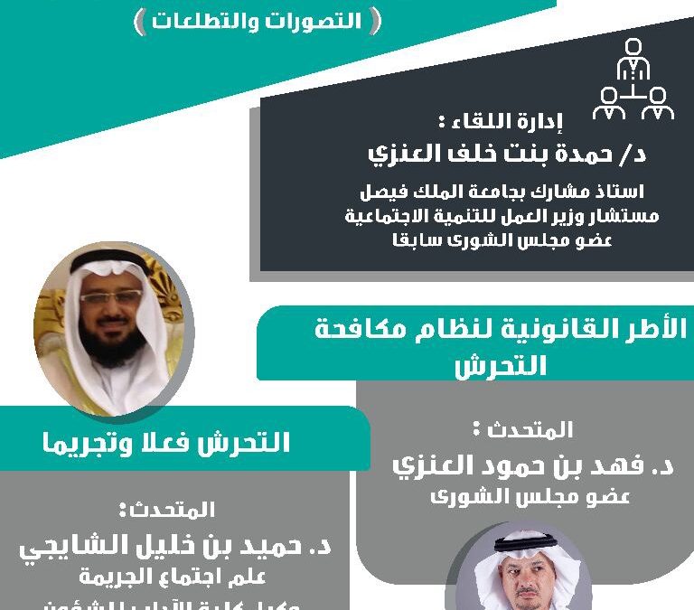 تنظيم الجمعية السعودية للدراسات الاجتماعية اللقاء العلمي الثامن بعنوان : نظام مكافحة التحرش ( التصورات والتطلعات)